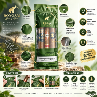 Lightweight And Compact cigar bags custom designed using MOPP PE material structure ensuring protection and easy portability