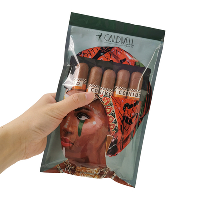 Aanpasbare hervergrendelbare folie Ziplock Driezijdige afdichting Natuurlijke blad sigaren wikkels Bevochtigende plastic verpakkingszak met helder raam