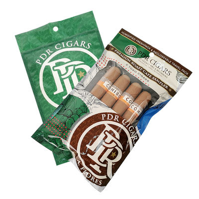 Aanpasbare hervergrendelbare folie Ziplock Driezijdige afdichting Natuurlijke blad sigaren wikkels Bevochtigende plastic verpakkingszak met helder raam