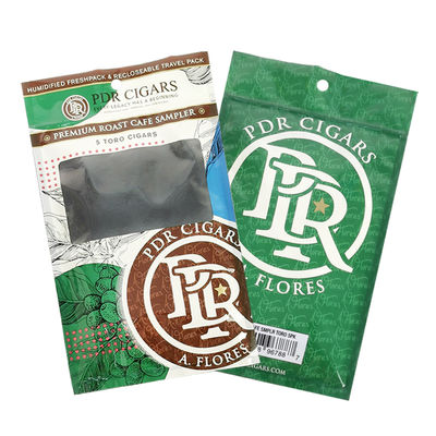 Aanpasbare hervergrendelbare folie Ziplock Driezijdige afdichting Natuurlijke blad sigaren wikkels Bevochtigende plastic verpakkingszak met helder raam