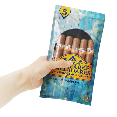 Aangepaste Diepdruk Bevochtigde Sigarenzakken Ziplock Vochtigheid Sigarenzakken 5 Sigaren Eenvoudige Verpakking met Transparant Venster Plastic Verpakking