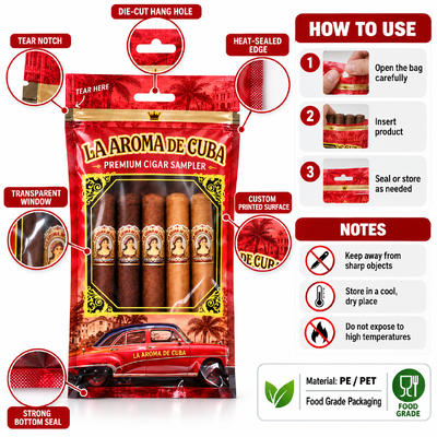 cigar packaging bag in various thicknesses tailored to customer request ensuring optimal protection during transport