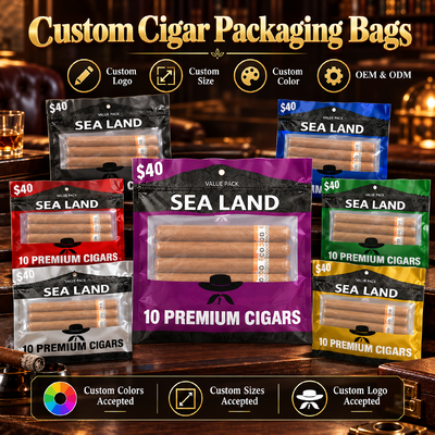 Tear-resistant and puncture-resistant plastic cigar bags medium size packaging option for cigars needing protection from environmental damage