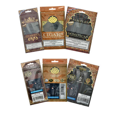 In de fabriek geproduceerde vochtinbrengende sigarenverpakkingszak met plastic ritssluiting Mylar-zakje bladwikkels vochtbestendig voor tabaksopslag